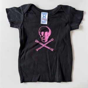Rabbit Skins Black Tee with Pink Skull Design